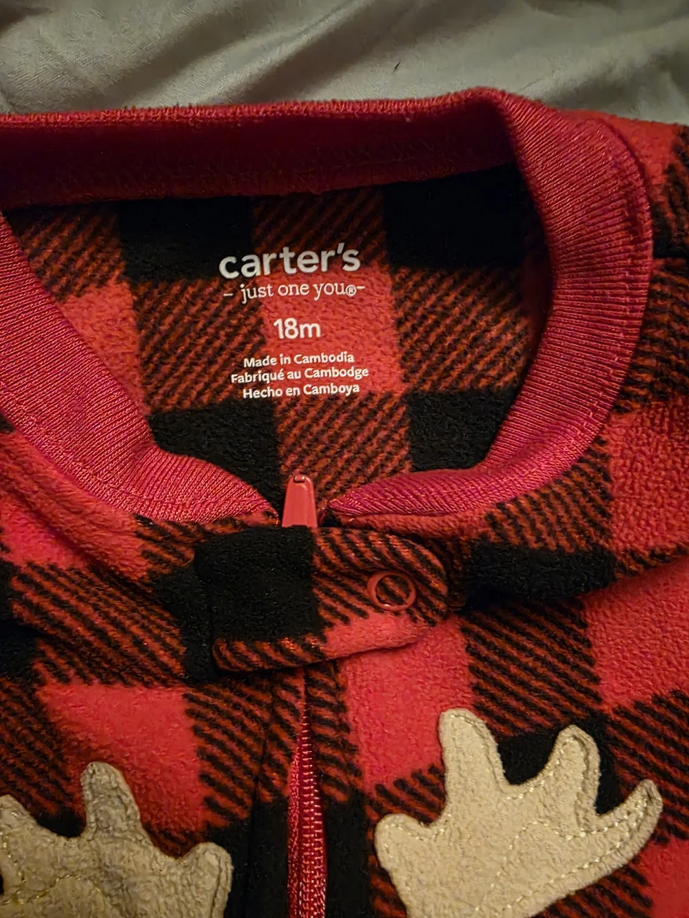 Carter's Red & Black Buffalo Plaid Moose Footed Pajamas